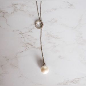 INC International Concepts Imitation Pearl and Pavé Circle Lariat Necklace